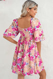 Floral Square Neck Puff Sleeve Babydoll Dress