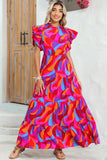 Abstract Print High Waist Ruffle Tiered Maxi Dress