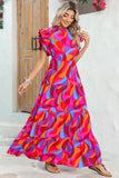 Abstract Print High Waist Ruffle Tiered Maxi Dress