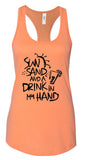 Sun Sand and a Drink in Hand Summer Graphic Tank-7 Colors