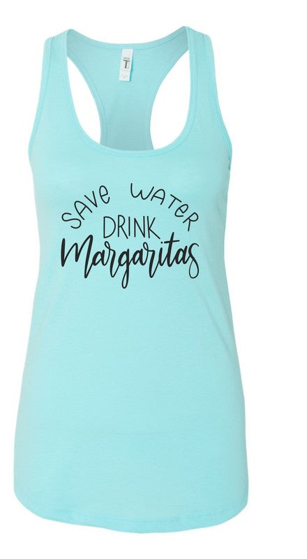 "Save Water Drink Margaritas" Summer Graphic Tank-7 Colors