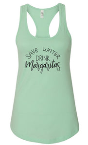 "Save Water Drink Margaritas" Summer Graphic Tank-7 Colors