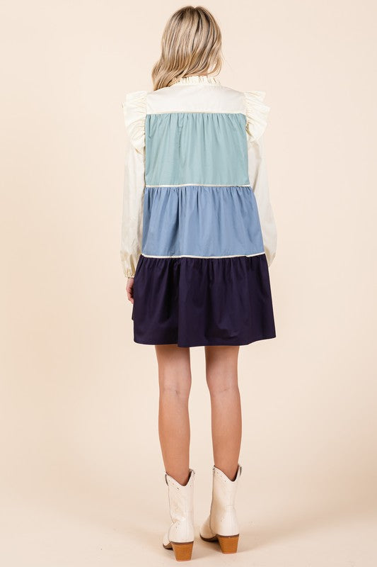 Tiered Color Block Mini Dress- 2 Colors
