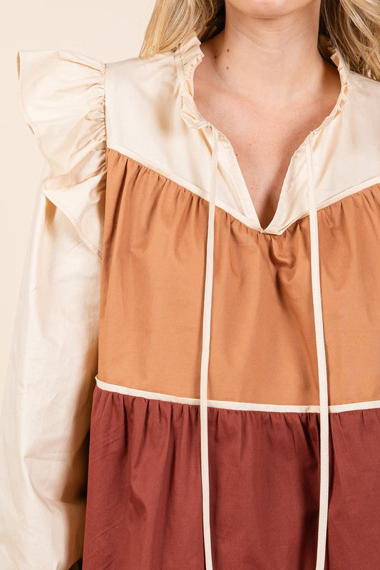 Plus Size Tiered Color Block Mini Dress-2 Colors