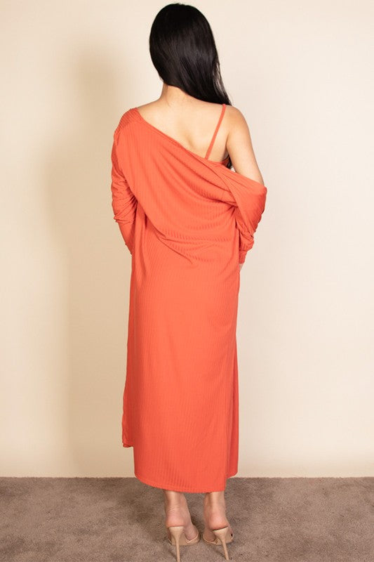 Ribbed Cardigan & Cami Midi Bodycon Dress- 14 Colors