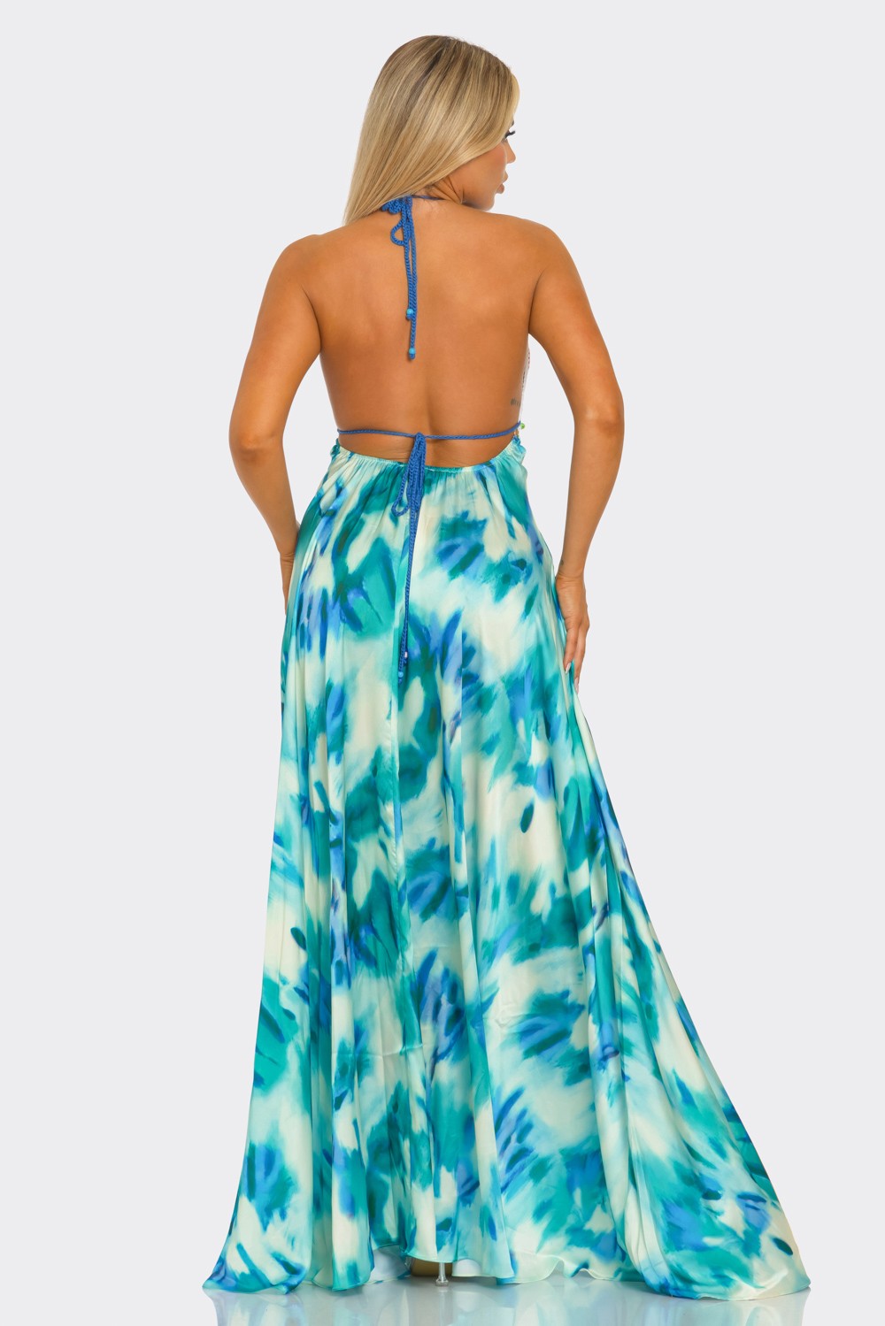 Crochet & Tie Dye Mix Maxi Dress-Blue