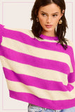 Striped Round Neck Loose Fit Sweater Top