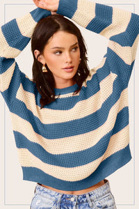 Striped Round Neck Loose Fit Sweater Top