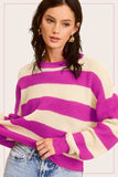 Striped Round Neck Loose Fit Sweater Top