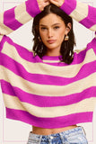 Striped Round Neck Loose Fit Sweater Top