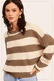 Striped Round Neck Loose Fit Sweater Top