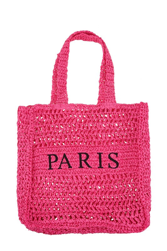 PARIS Embroidery Straw Tote Bag- 5 Colors