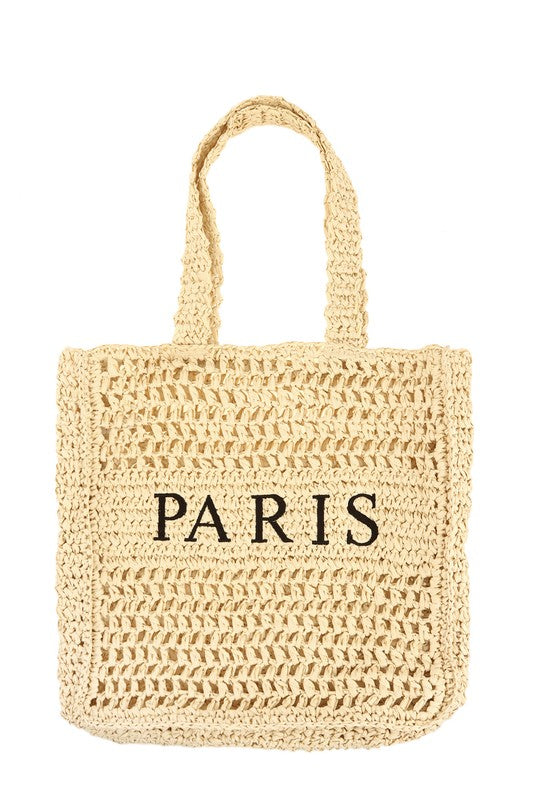 PARIS Embroidery Straw Tote Bag- 5 Colors