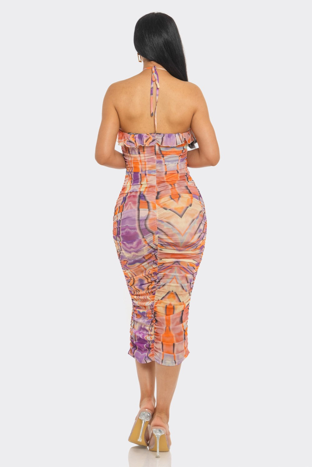 Summer Bloom Ruched Midi Halter Dress