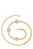 Metal Circle Five Pearl Charm Chain Belt- 3 Colors