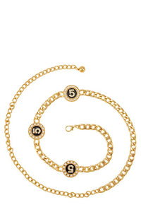 Metal Circle Five Pearl Charm Chain Belt- 3 Colors