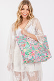 Dolphin and Flower Print Tote Bag