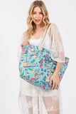 Beach and Flower Print Tote Bag