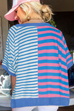 Women Stripe Contrast Patchwork Oversized T Shirt