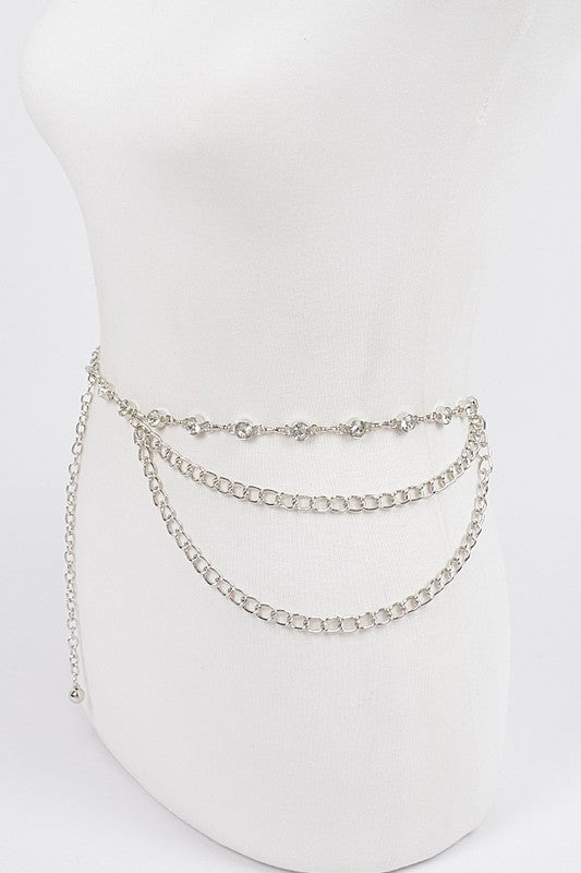 Rhinestone Station Mix Layer Chain Belt- 2 Colors