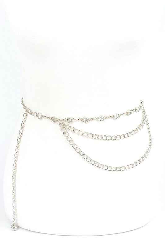 Rhinestone Station Mix Layer Chain Belt- 2 Colors