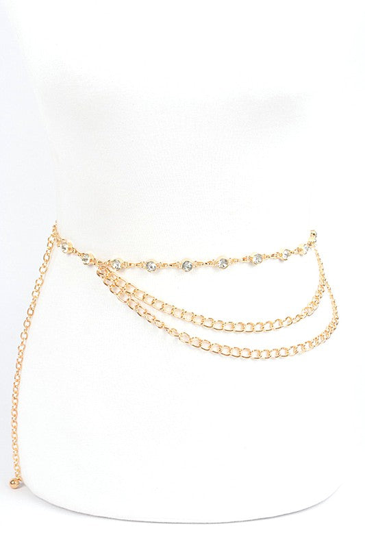 Rhinestone Station Mix Layer Chain Belt- 2 Colors