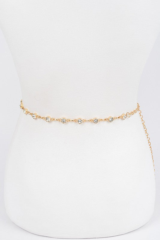 Rhinestone Station Mix Layer Chain Belt- 2 Colors