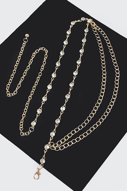 Rhinestone Station Mix Layer Chain Belt- 2 Colors