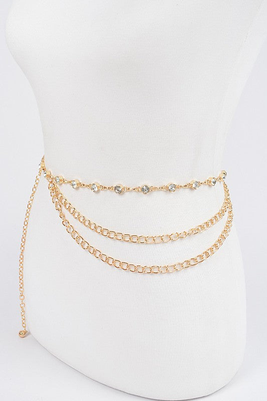 Rhinestone Station Mix Layer Chain Belt- 2 Colors