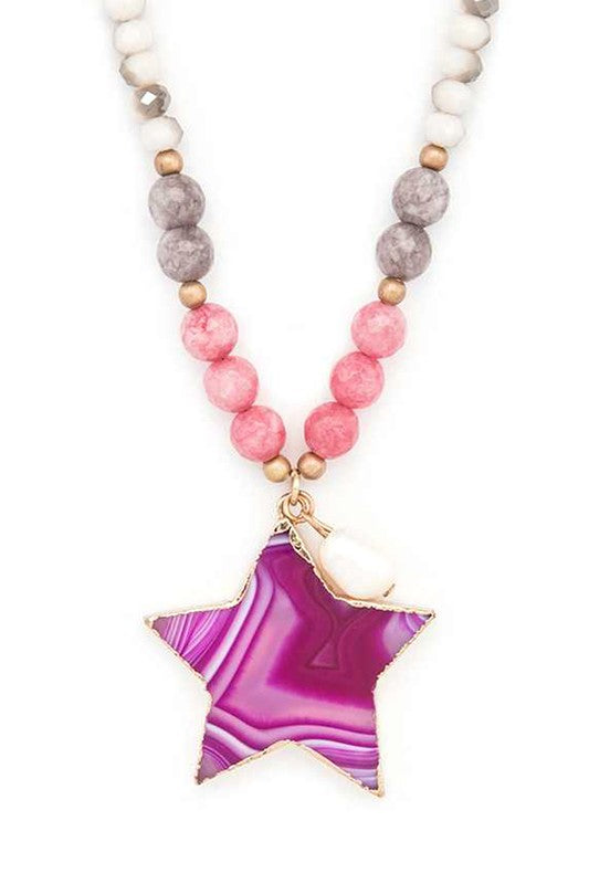 Gold Painted Cutout Agate Star Pendant Necklace