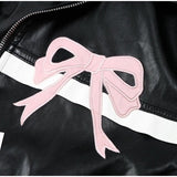 Faux Leather Bow Biker Jacket