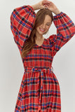 "Holiday Special" Jodifl Plaid Belted Midi Dress with Pockets