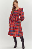 "Holiday Special" Jodifl Plaid Belted Midi Dress with Pockets