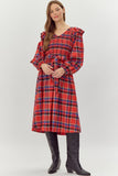 "Holiday Special" Jodifl Plaid Belted Midi Dress with Pockets