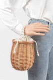 Pearl Handle Iconic Bamboo Bucket Clutch Bag