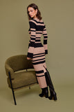 Tan & Black Striped Winter Long Sleeve Dress (Pre-Order)