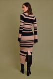 Tan & Black Striped Winter Long Sleeve Dress (Pre-Order)