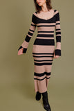 Tan & Black Striped Winter Long Sleeve Dress (Pre-Order)