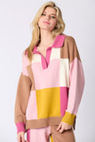 Neapolitan Color Block Split Neck Loose Fit Sweater- PreOrder