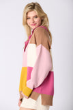 Neapolitan Color Block Split Neck Loose Fit Sweater- PreOrder