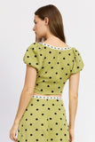 POLKA DOT TOP WITH LACE TRIM
