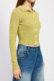 LONG SLEEVE BUTTON UP RIBBED TOP-2 COLORS