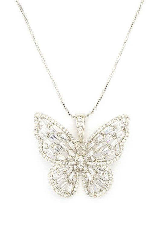 Cubic Zirconia Butterfly Pendant Necklace- 3 Colors