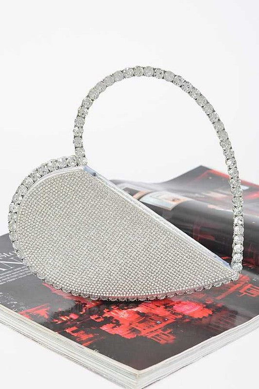Silver Heart Shape Rhinestone Handle Iconic Clutch