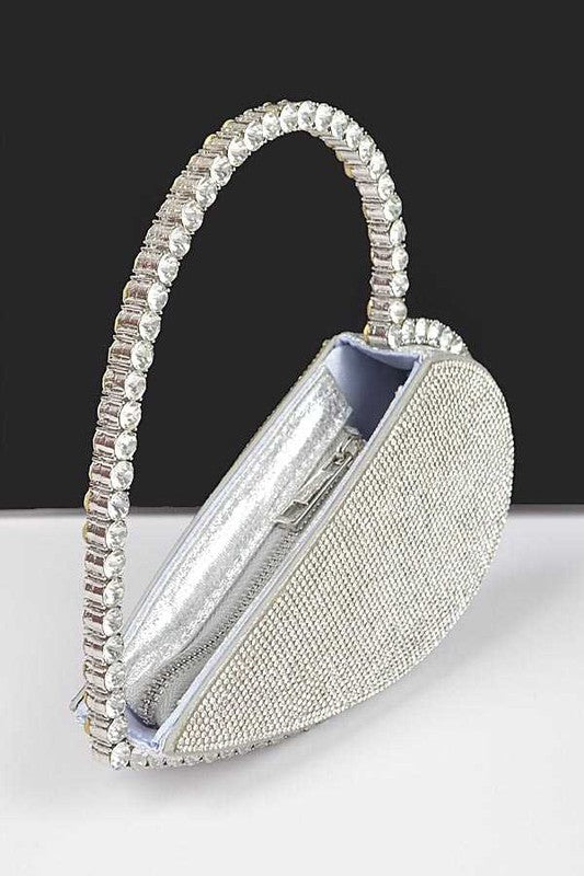 Silver Heart Shape Rhinestone Handle Iconic Clutch