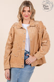 Plus Size Drop Shoulder Corduroy Shacket- 2 Colors