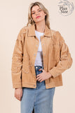 Plus Size Drop Shoulder Corduroy Shacket- 2 Colors