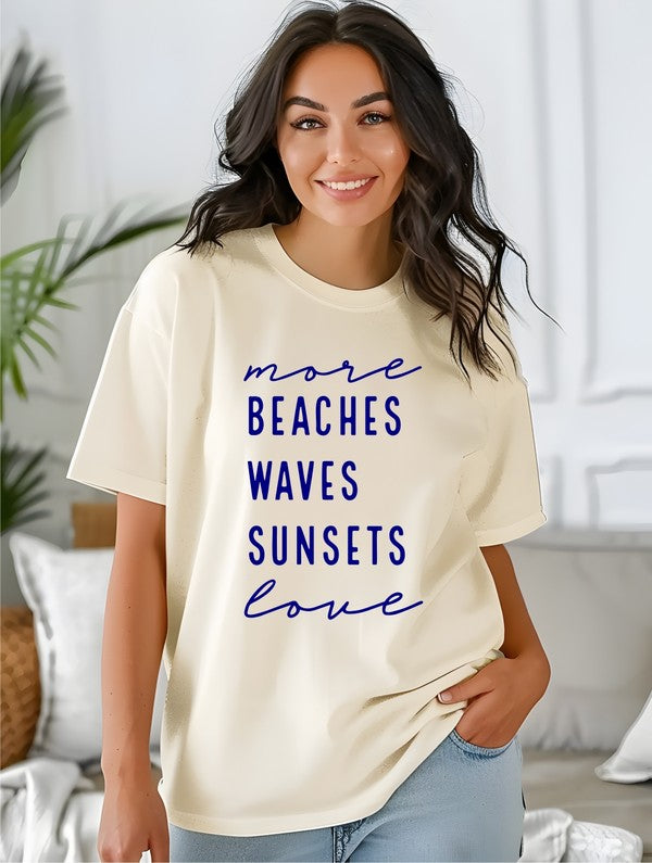 More Beaches Waves Sunsets Love Softstyle Tee- 8 Colors