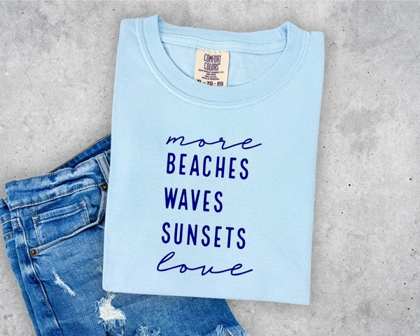More Beaches Waves Sunsets Love Softstyle Tee- 8 Colors