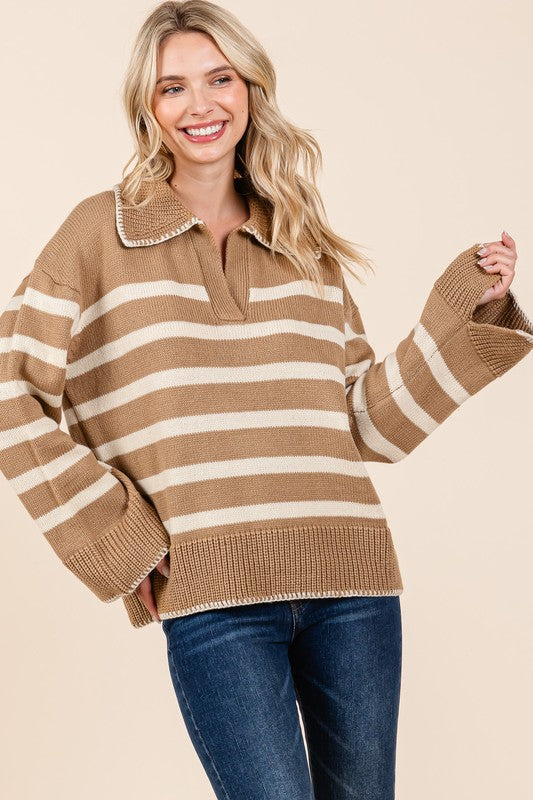 Stripe Pattern Knit Sweater Top